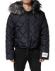 Dolce & Gabbana Black Quilted Fur Shearling Hooded Jacket Dolce & Gabbana