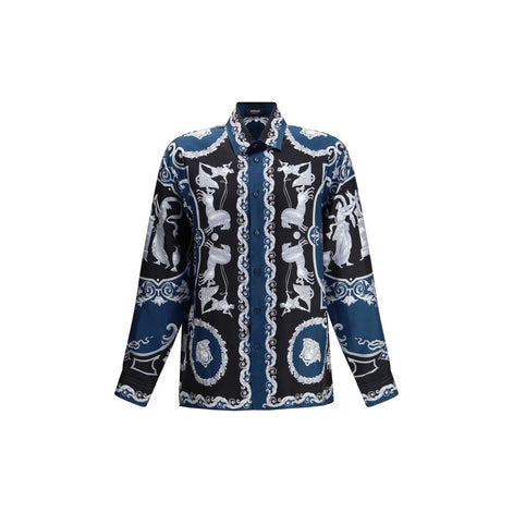 Versace Blue Silk Pattern Shirt Versace
