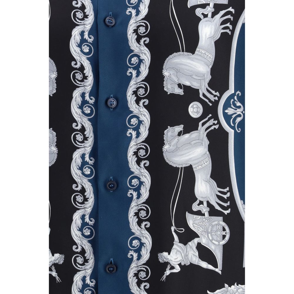 Versace Blue Silk Pattern Shirt Versace