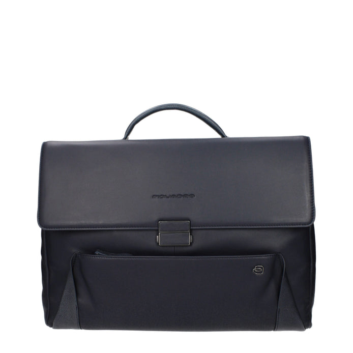 Piquadro Blue Leather Business And Laptop Bag Piquadro