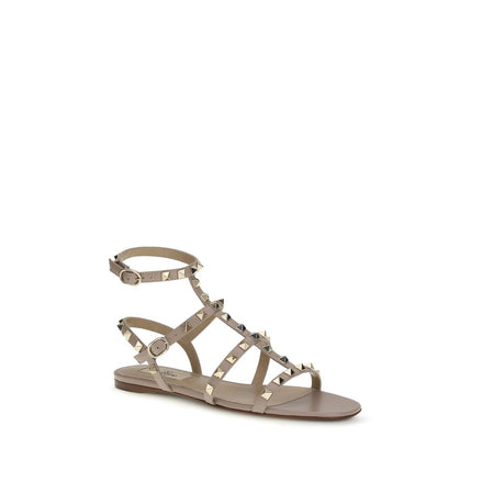 Valentino Garavani Beige Calf Leather Bos Taurus Flat Sandals Valentino Garavani