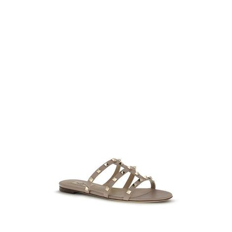 Valentino Garavani Beige Calf Leather Bos Taurus Flat Sandals Valentino Garavani