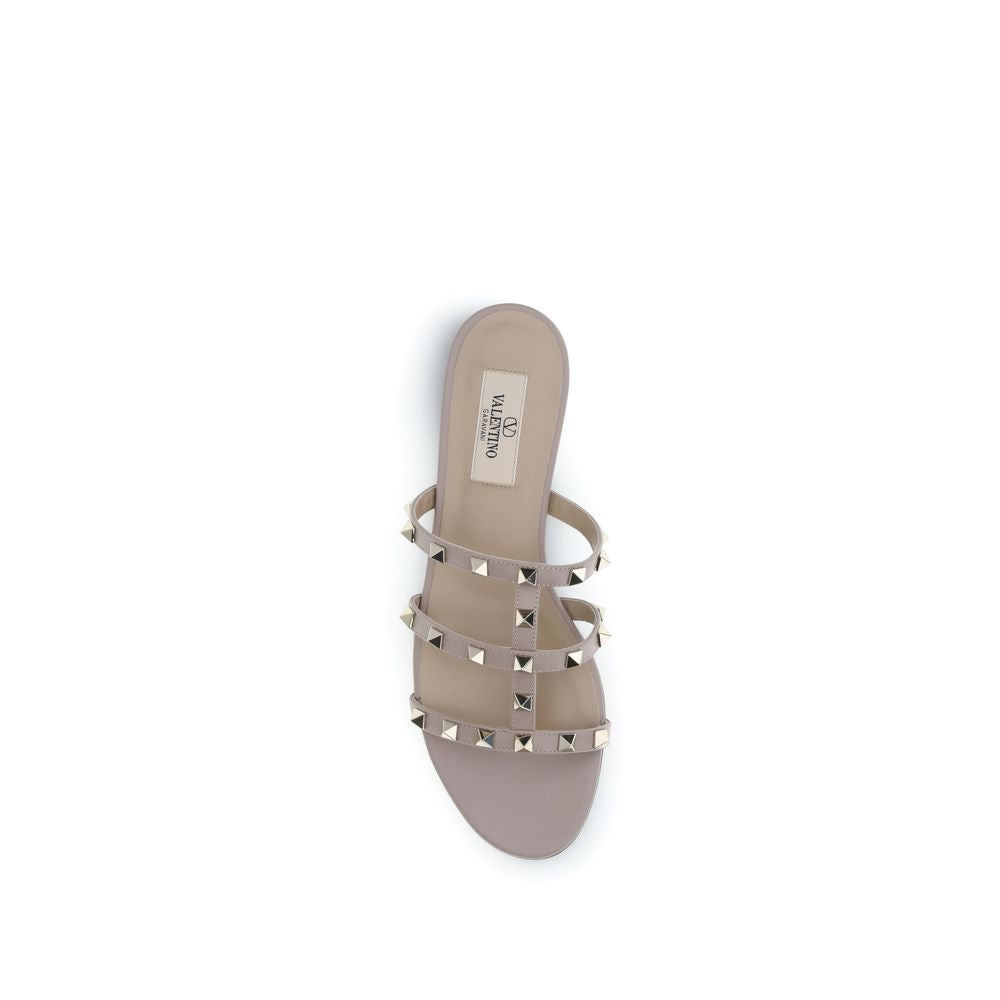 Valentino Garavani Beige Calf Leather Bos Taurus Flat Sandals Valentino Garavani