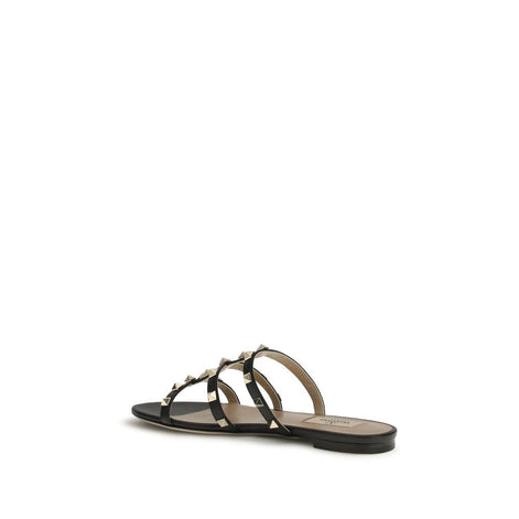 Valentino Garavani Black Calf Leather Bos Taurus Flat Sandals Valentino Garavani
