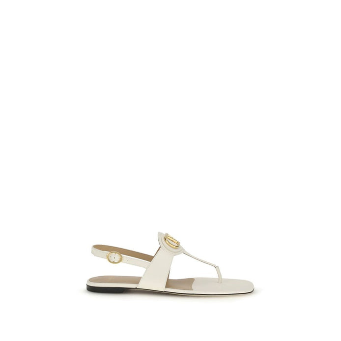 Valentino Garavani Cream Calf Leather Bos Taurus Flat Sandals Valentino Garavani