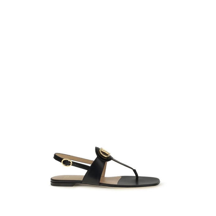 Valentino Garavani Black Calf Leather Bos Taurus Flat Sandals Valentino Garavani