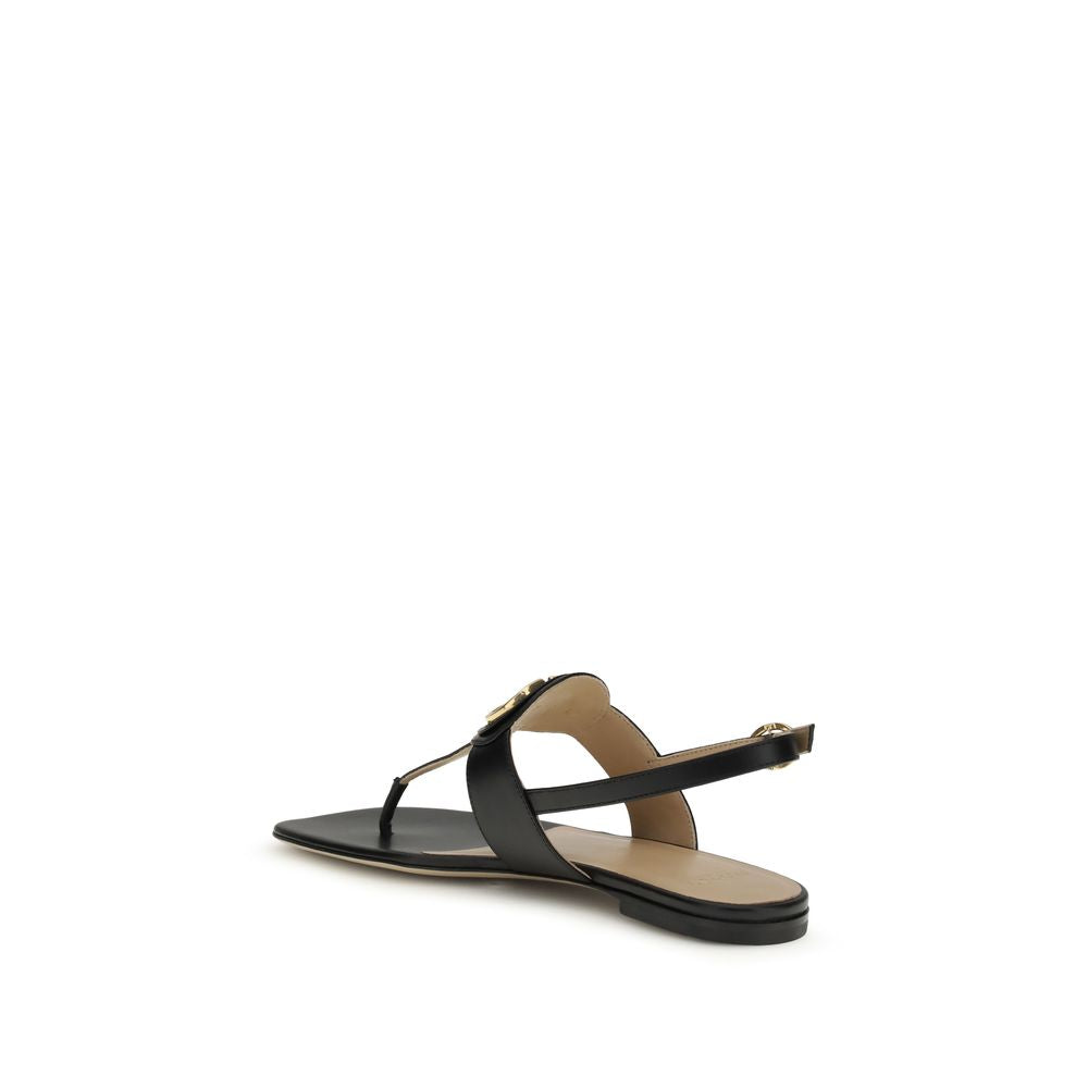 Valentino Garavani Black Calf Leather Bos Taurus Flat Sandals Valentino Garavani