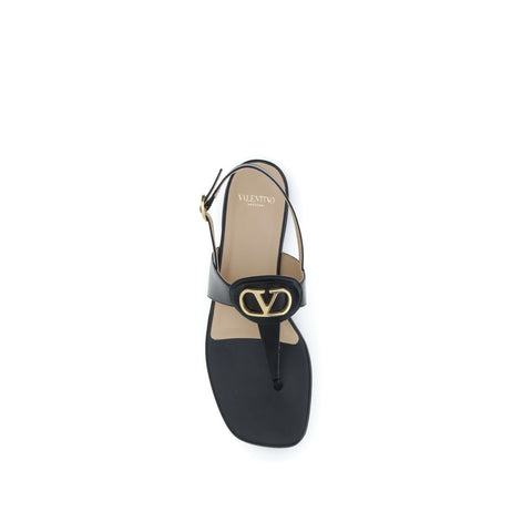 Valentino Garavani Black Calf Leather Bos Taurus Flat Sandals Valentino Garavani