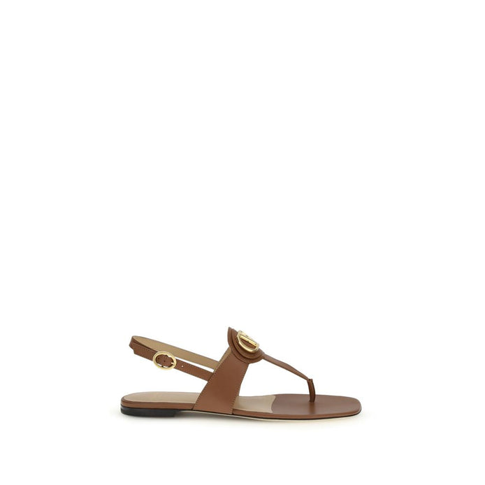 Valentino Garavani Brown Calf Leather Bos Taurus Flat Sandals Valentino Garavani