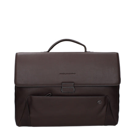 Piquadro Brown Leather Business And Laptop Bag Piquadro