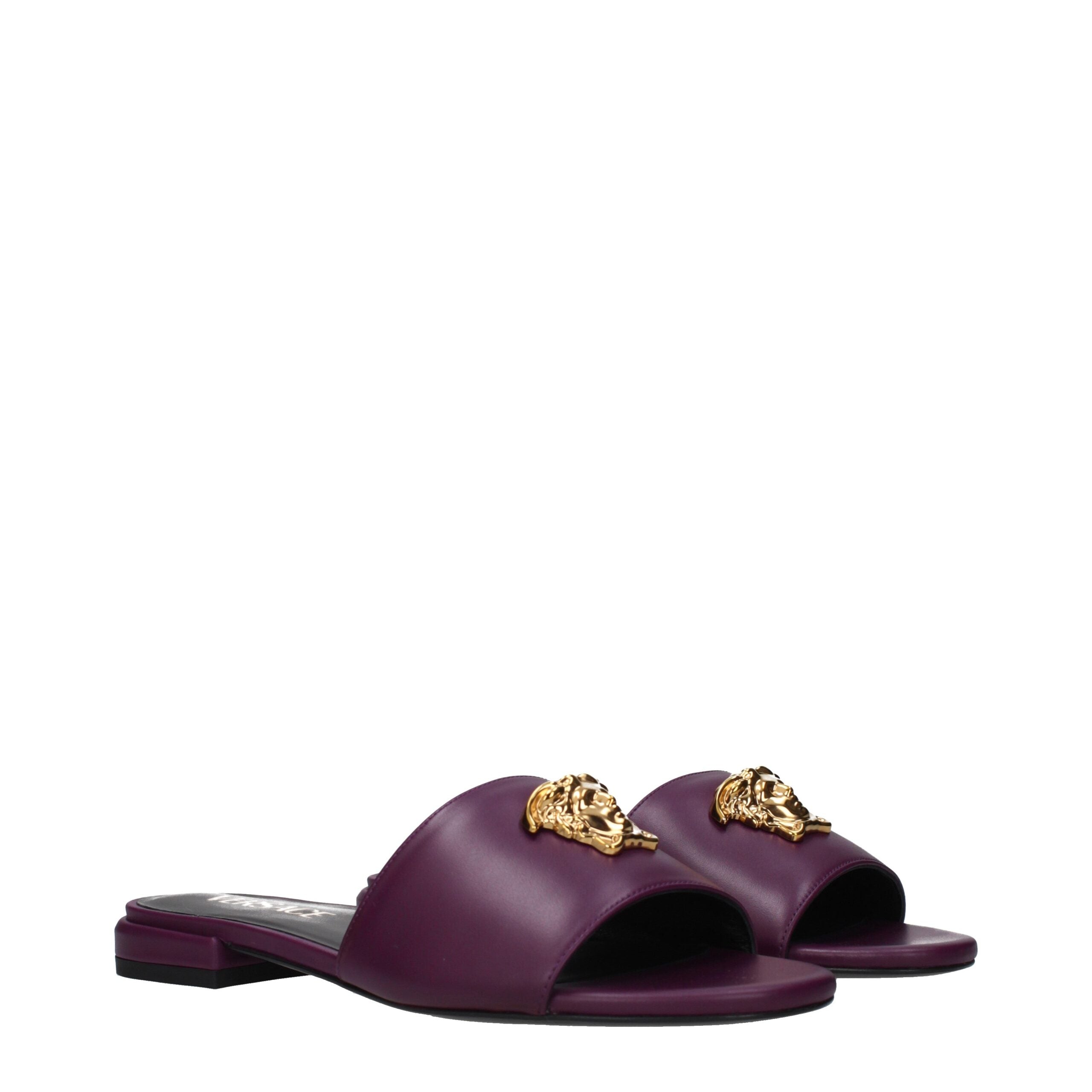 Versace Purple Leather Slippers Versace