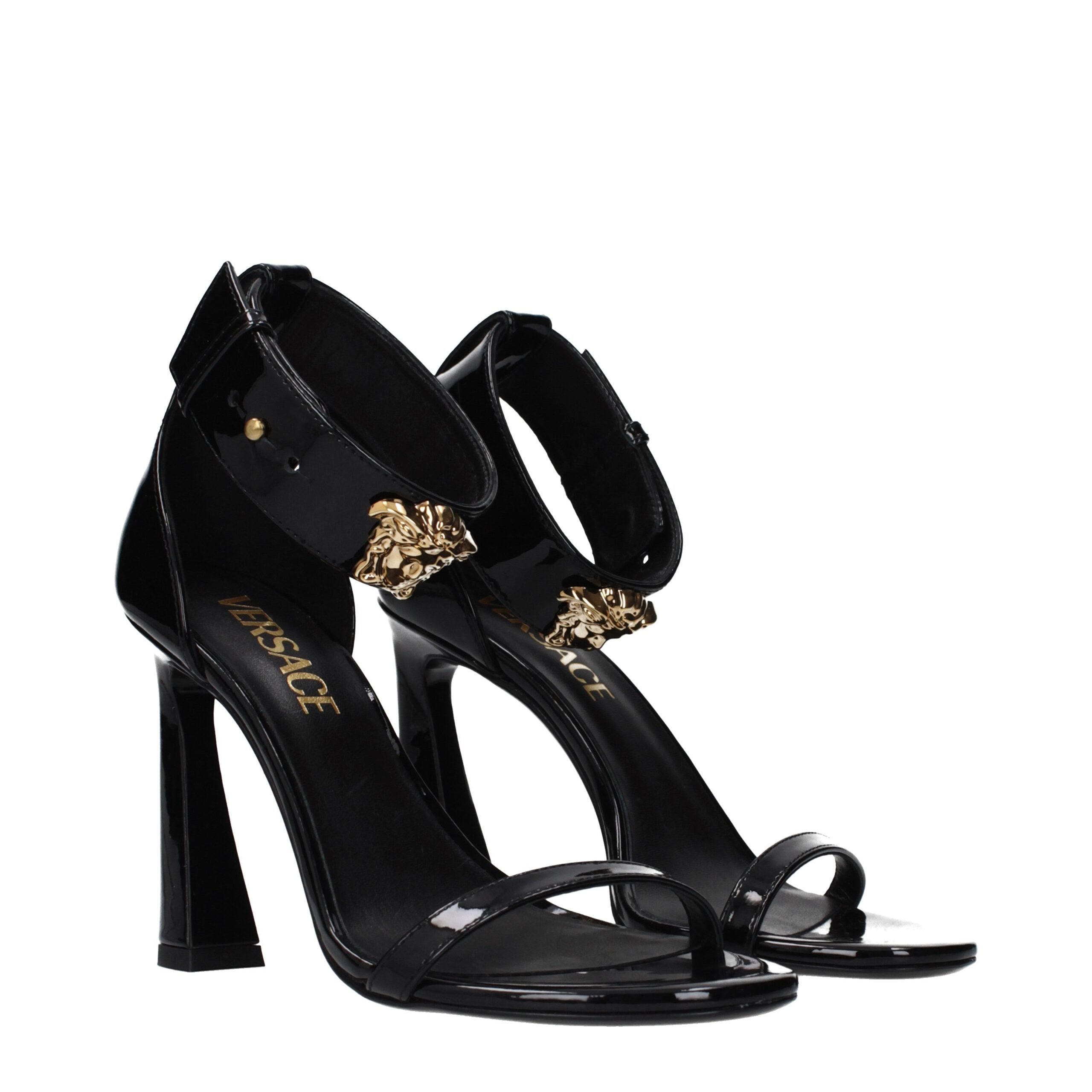 Versace Black Leather Stiletto Heel Sandals Versace
