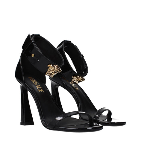 Versace Black Leather Stiletto Heel Sandals Versace