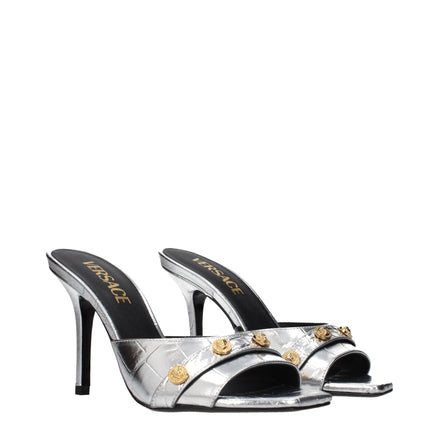 Versace Gray Leather Stiletto Heel Sandals Versace