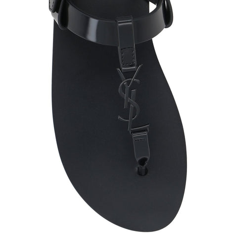 Saint Laurent Black Calfskin Flat Sandals Saint Laurent