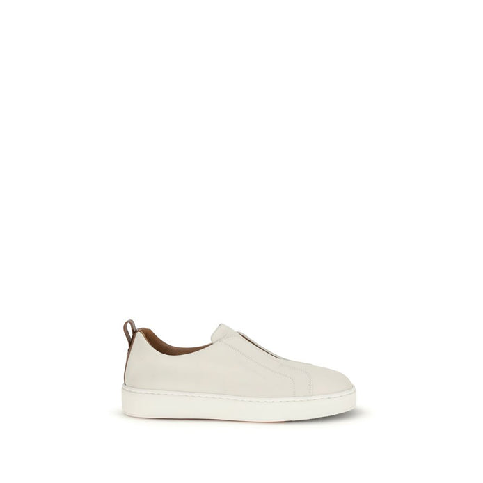 Santoni White Calf Leather Bos Taurus Low Top Sneakers Santoni