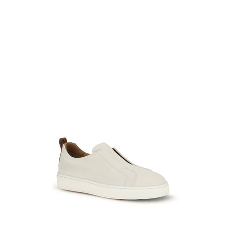 Santoni White Calf Leather Bos Taurus Low Top Sneakers Santoni