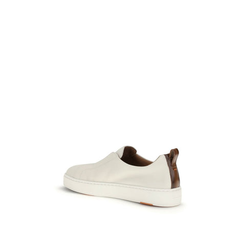 Santoni White Calf Leather Bos Taurus Low Top Sneakers Santoni