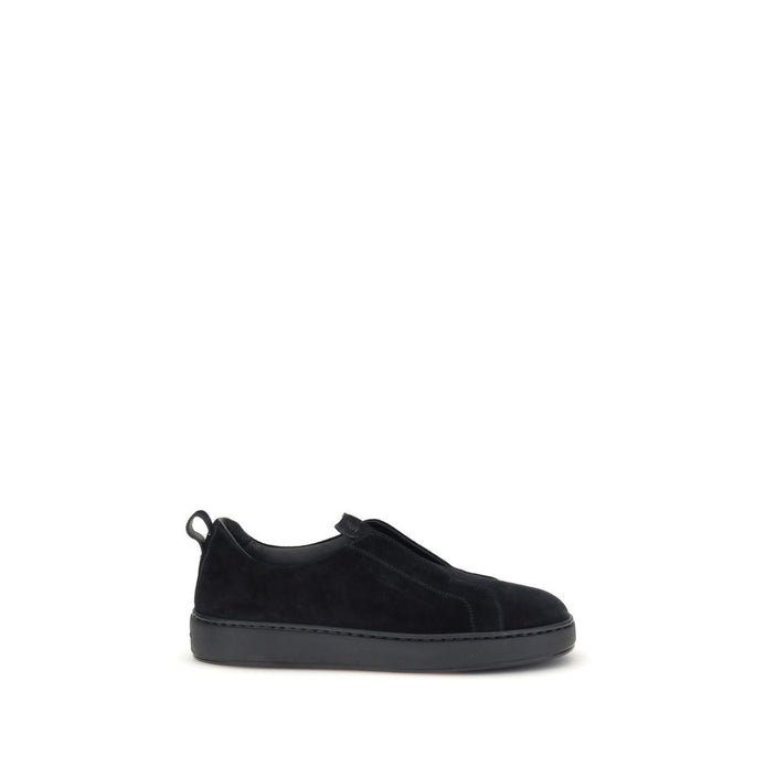 Santoni Black Calf Leather Bos Taurus Low Top Sneakers Santoni