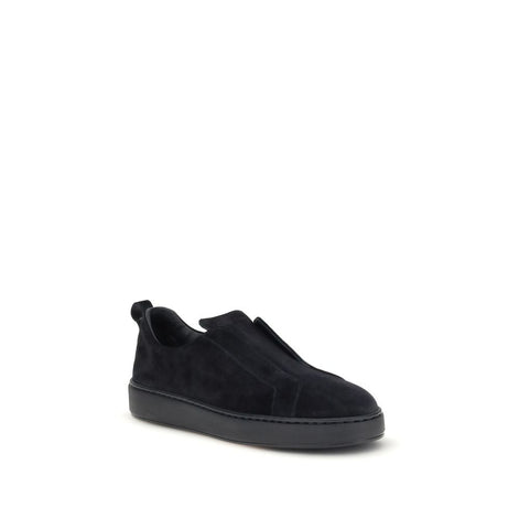 Santoni Black Calf Leather Bos Taurus Low Top Sneakers Santoni