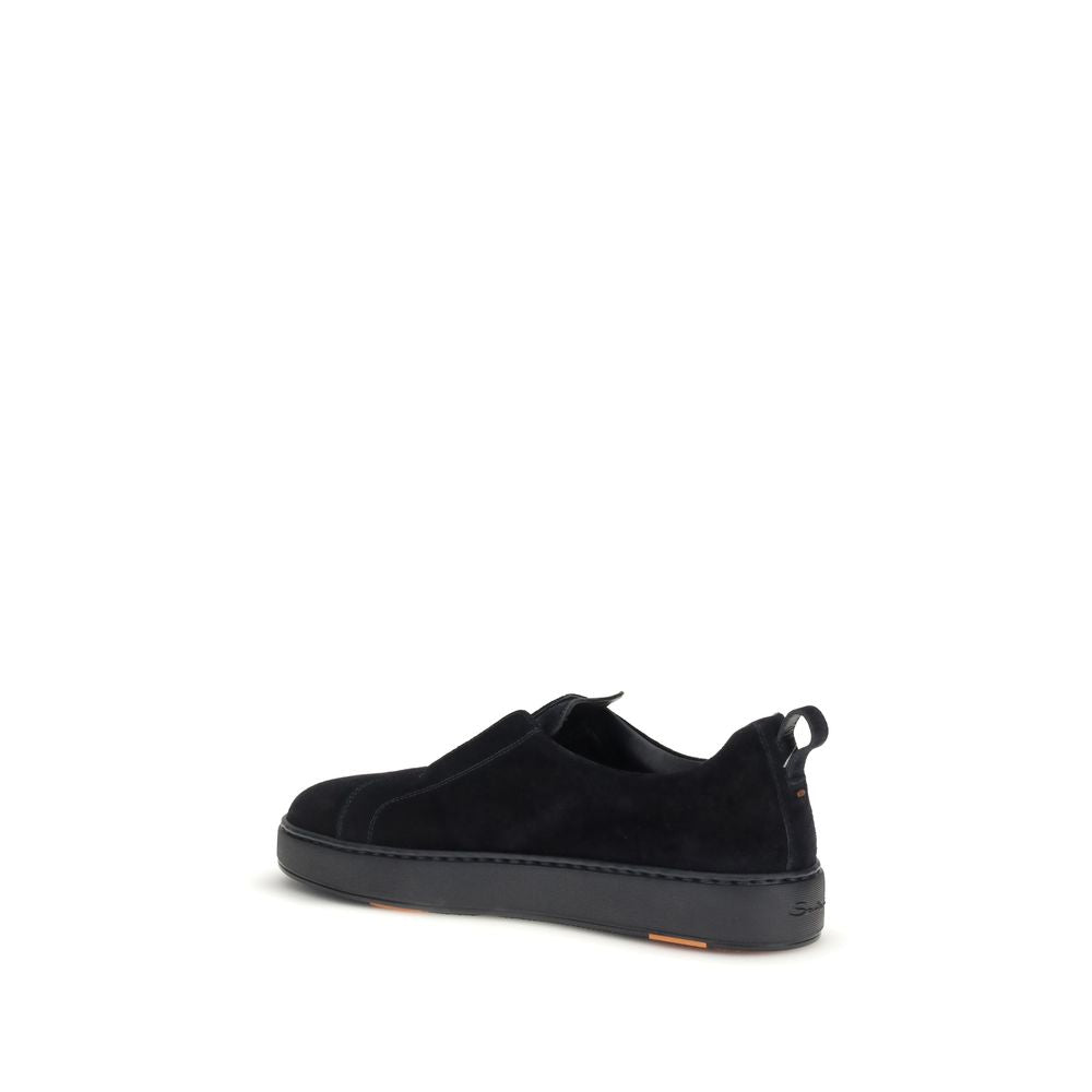 Santoni Black Calf Leather Bos Taurus Low Top Sneakers Santoni
