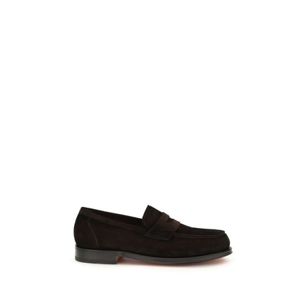 Santoni Brown Calf Leather Bos Taurus Slip-On Loafers