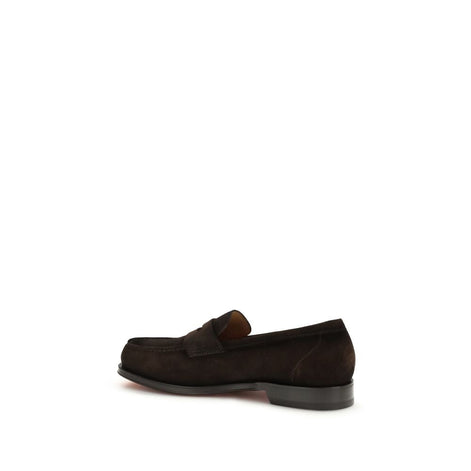 Santoni Brown Calf Leather Bos Taurus Slip-On Loafers