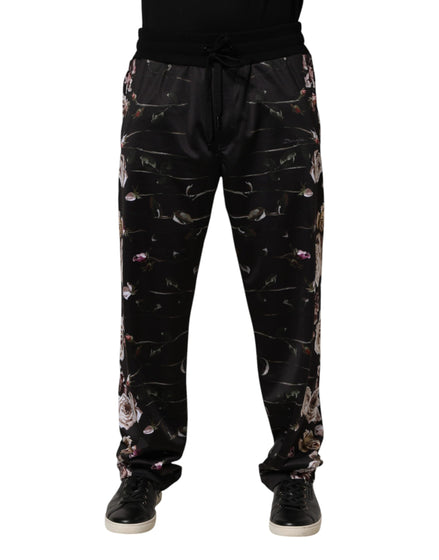 Pantalon chino Dolce &amp; Gabbana noir à fleurs, coupe droite