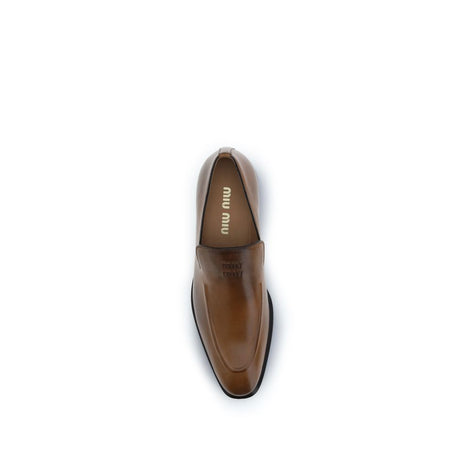 Miu Miu Brown Calf Leather Bos Taurus Slip-On Loafers Miu Miu