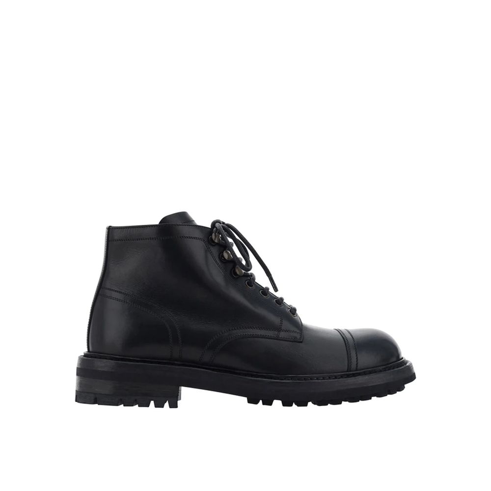 Dolce & Gabbana Black Calfskin Lace-Up Boots Dolce & Gabbana