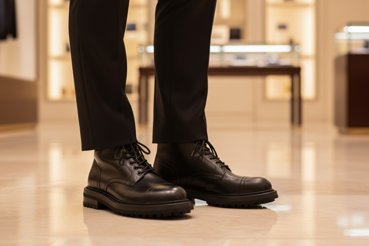 Dolce & Gabbana Schnürstiefel aus schwarzem Kalbsleder