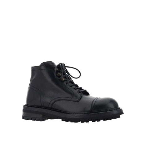 Dolce & Gabbana Black Calfskin Lace-Up Boots Dolce & Gabbana