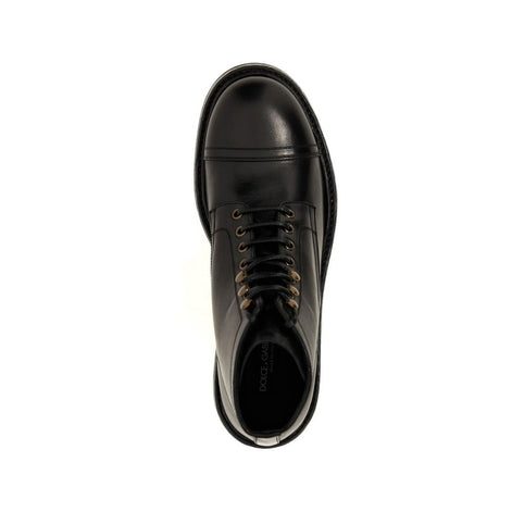 Dolce & Gabbana Black Calfskin Lace-Up Boots Dolce & Gabbana