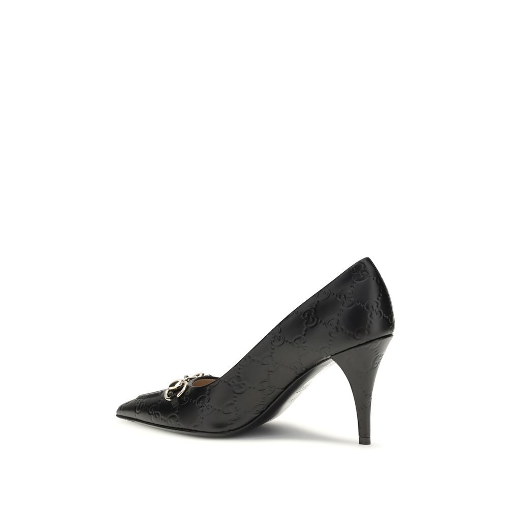 Gucci Black Calf Leather Bos Taurus Mid Heel Pumps Gucci