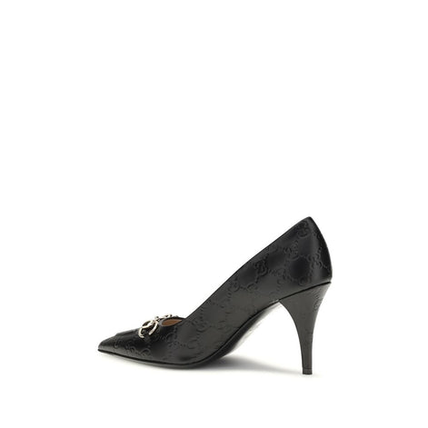 Gucci Black Calf Leather Bos Taurus Mid Heel Pumps Gucci