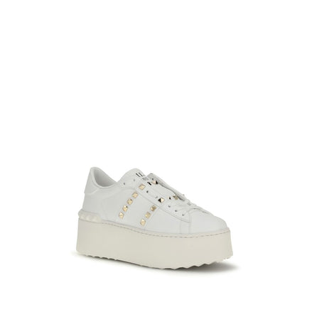 Valentino Garavani White Calf Leather Bos Taurus Platform Sneakers Valentino Garavani