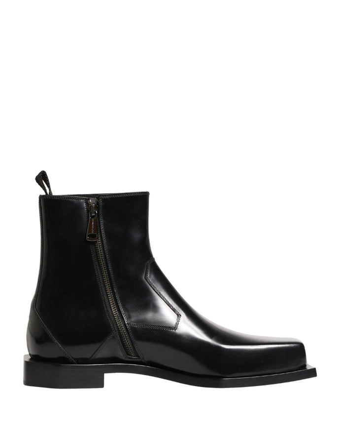 Bottines Dolce &amp; Gabbana en cuir noir avec fermeture éclair