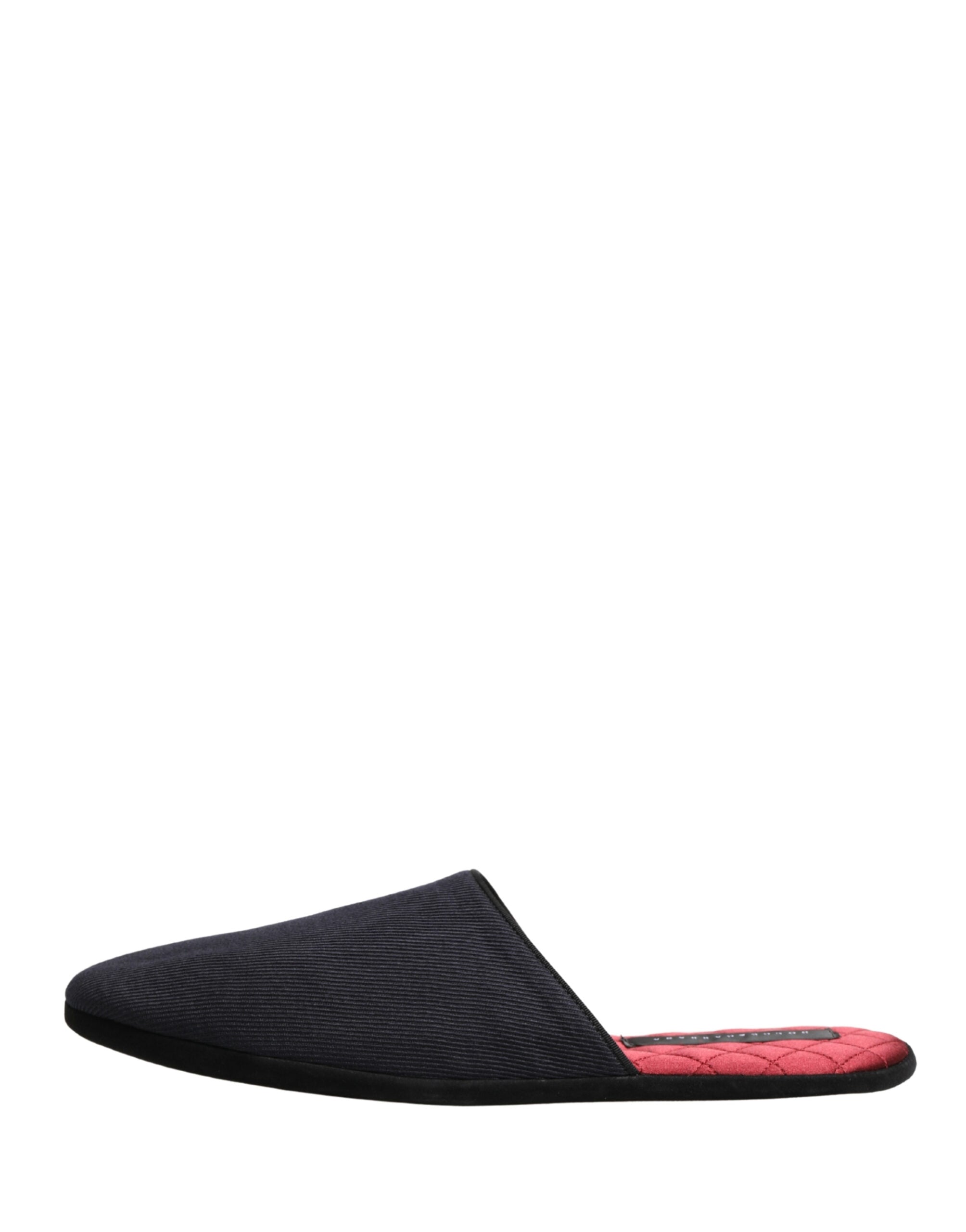 Dolce & Gabbana Dark Navy Wool Cotton Red Chevron Slippers Shoes