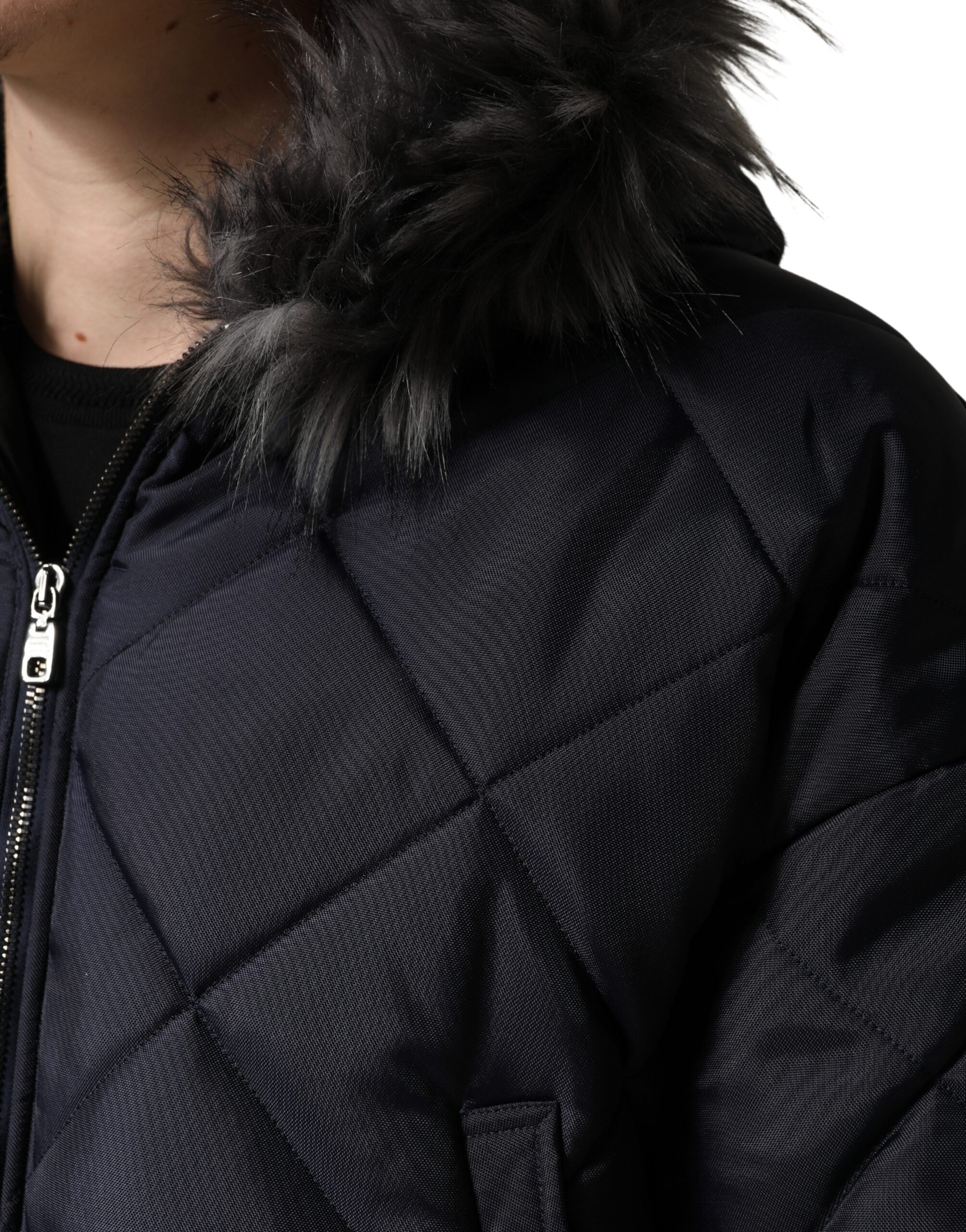 Dolce & Gabbana Black Quilted Fur Shearling Hooded  Jacket Dolce & Gabbana