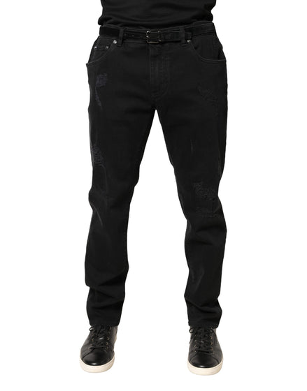 Dolce & Gabbana Black Tattered Skinny Cotton Denim Jeans