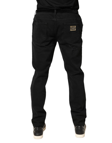 Dolce & Gabbana Black Tattered Skinny Cotton Denim Jeans