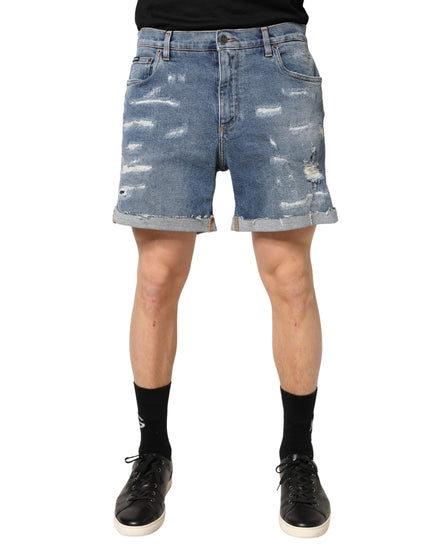 Dolce & Gabbana Blue Cotton Distressed Denim Bermuda Shorts