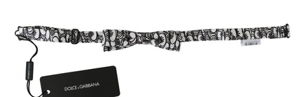 Dolce & Gabbana White Pattern Silk Adjustable Neck Papillon Tie Dolce & Gabbana