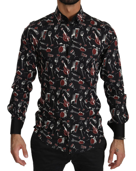 Dolce & Gabbana Black Musical Instrument Slim fit Shirt Dolce & Gabbana