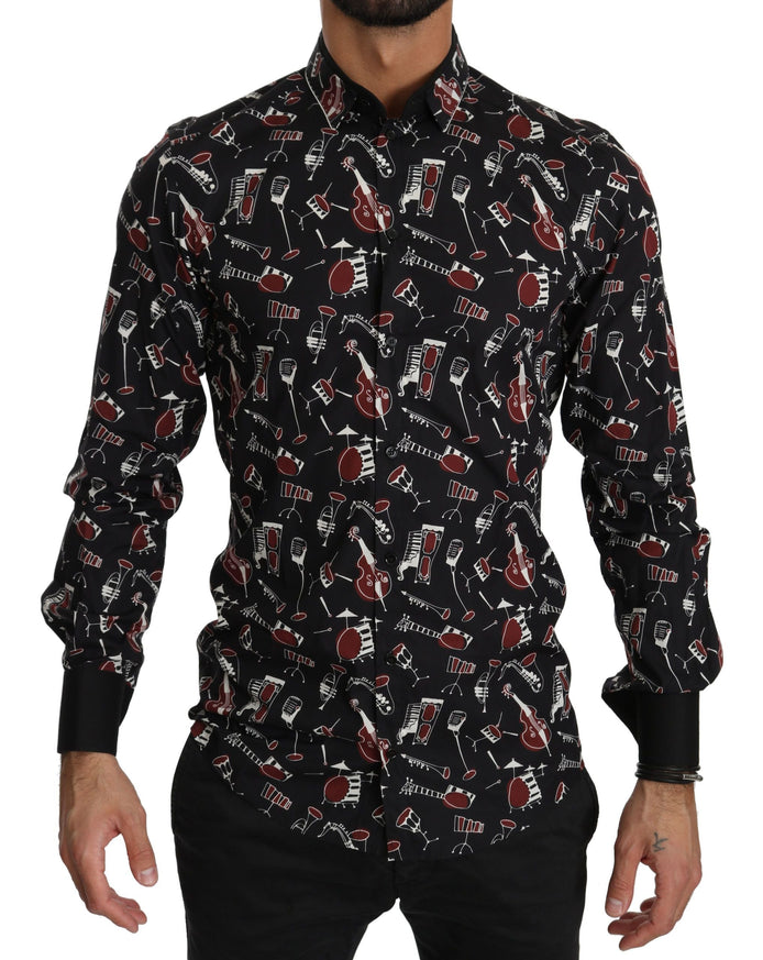 Dolce & Gabbana Black Musical Instrument Slim fit Shirt Dolce & Gabbana