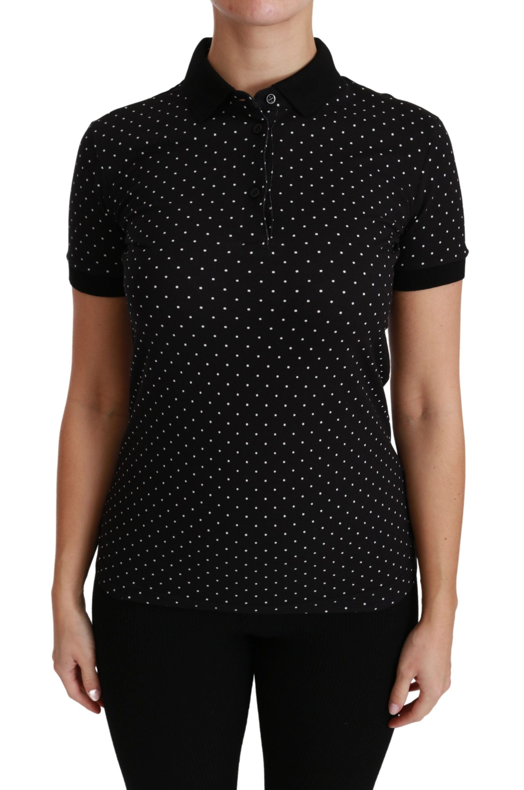 Dolce & Gabbana Black Dotted Collared Polo Shirt Cotton Top Dolce & Gabbana