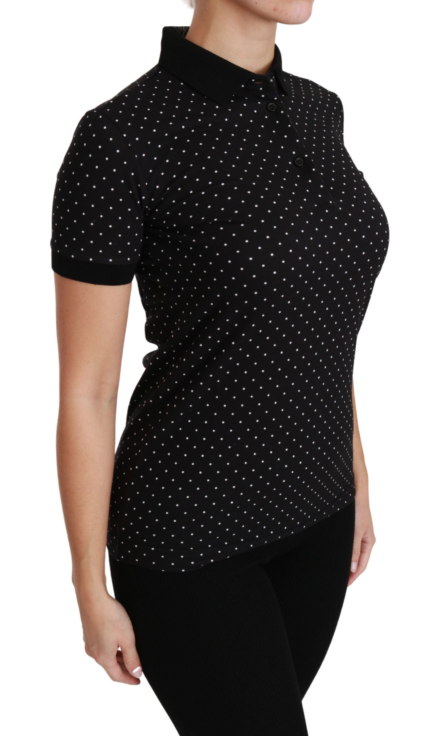 Dolce & Gabbana Black Dotted Collared Polo Shirt Cotton Top Dolce & Gabbana