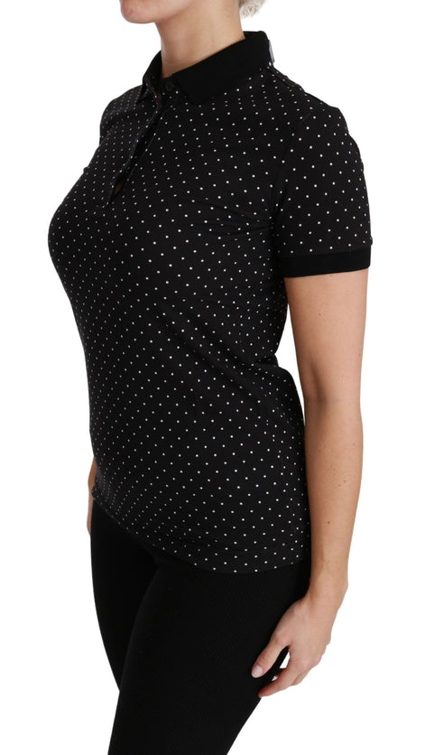 Dolce & Gabbana Black Dotted Collared Polo Shirt Cotton Top Dolce & Gabbana