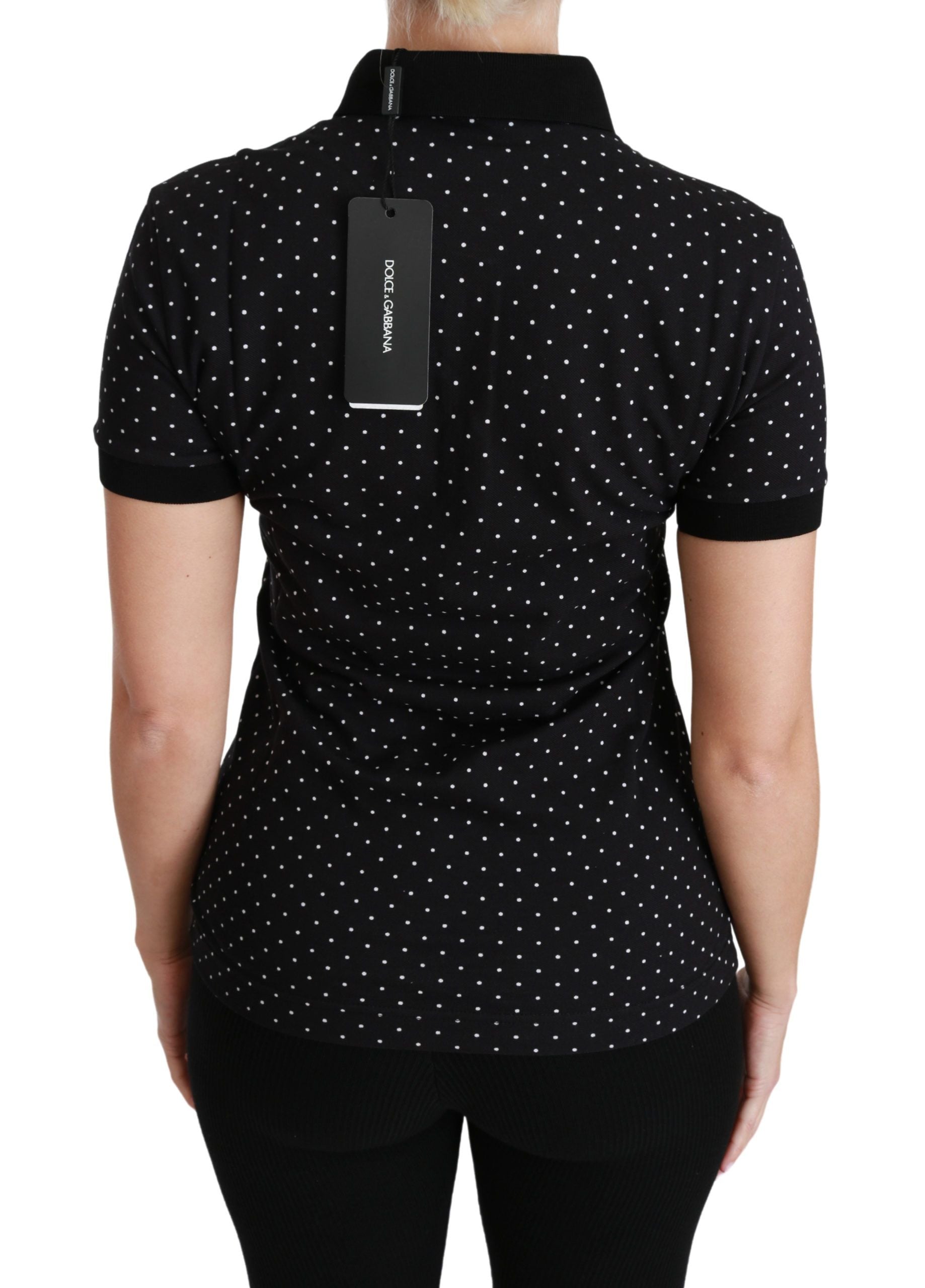 Dolce & Gabbana Black Dotted Collared Polo Shirt Cotton Top Dolce & Gabbana