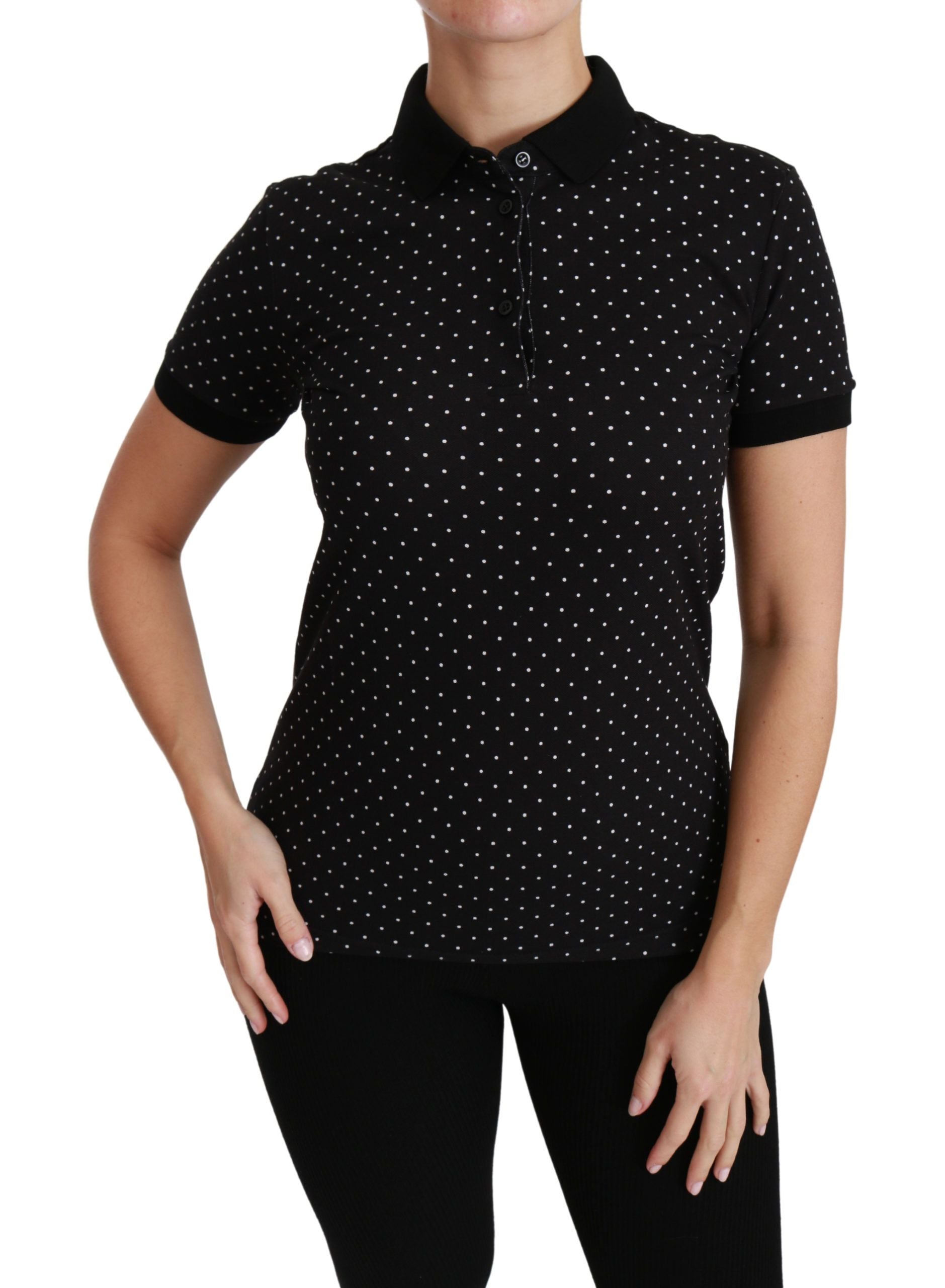 Dolce & Gabbana Black Dotted Collared Polo Shirt Cotton Top Dolce & Gabbana
